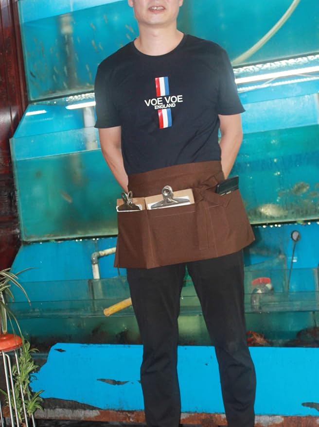 Resist water 3 big Pockets Waist Server Apron Kitchen Restaurant Unisex Half Aprons - Image 5