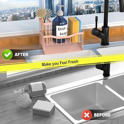 Fssvcd Maifan Sink Caddy Sponge Holder for Kitchen with Brush Holder and Stainless Steel Self Drain Tray, Rustproof Kitchen Sink Organizer for Sponge, Soap Dispenser Storage Accessories Pinky White - Image 6