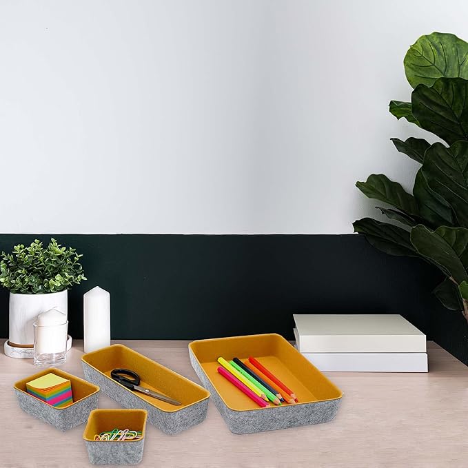 Welaxy Felt Desk Drawer Organizer Trays, 8-Piece Storage Bins for Office Supplies, Entryway Catchall, Makeup & Decluttering (Curry) - Image 5