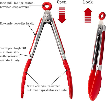 7 Pack Kitchen Tongs Set 7-Inch Color Mini Small Food Tongs with Stainless Steel Silicon Handles and Nylon Tips Heat Resistant Tongs for Cooking, Serving, BBQ, Grilling, Salad and More - Image 3
