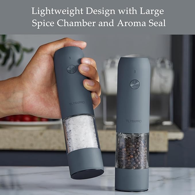 Electric Salt and Pepper Grinder Set, USB Rechargeable, Automatic Salt and Pepper Mill Grinder with Adjustable Coarseness, Electric Salt Shakers, LED Light, Refillable (2 Packs, Greige&Buttercream) - Image 4