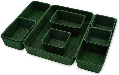 Welaxy Desk drawer organizer bins shallow trays felt storage desktop box for jewelry watches office supplies makeup small key holder minimalism 8-piece (Forest Green) by Welaxy