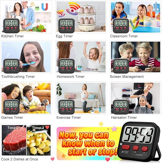 Antonki 2 Pack Digital Timer for Kids, Magnetic Countdown Kitchen Timers for Cooking, Egg, Classroom, Teacher, Exercise, Study, Oven - Battery Included - Image 7