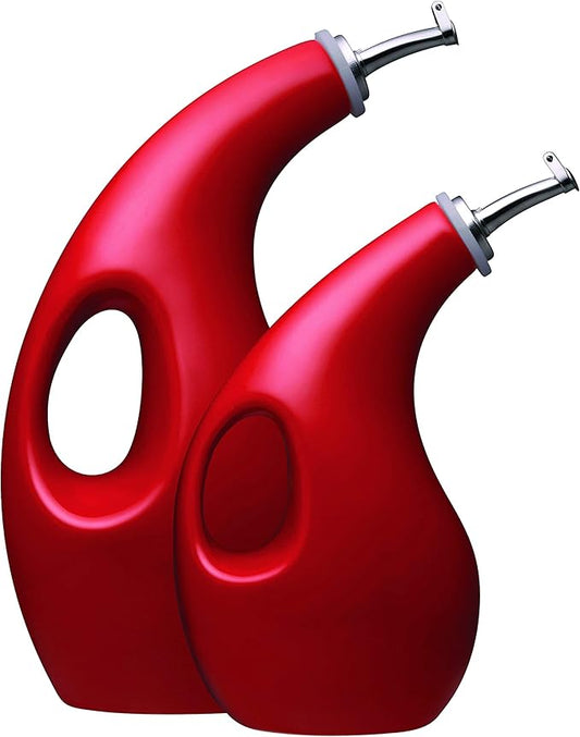 Rachael Ray Solid Glaze Ceramics EVOO Olive Oil Bottle Dispenser with Spout Set, 2 Piece, Red by RachaelRayKitchenware