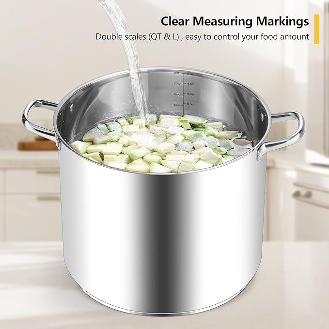 Homikit 20 Quart Soup Pot with Lid, Large Stainless Steel Stock Pot with Double Handles, Heavy Duty Cookware Induction Stockpot for Canning Steaming Simmering, Compatible All Cooktops, Dishwasher Safe - Image 4