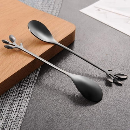 AnSaw Elegant Black Leaf Coffee Spoons - 10-Piece, 4.7" Mini Stainless Steel Espresso & Dessert Tea Spoons, Perfect for Demitasse & Small Servings - Image 6