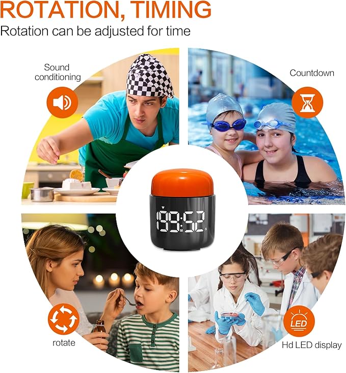 Table Twist Timer, Large LED Display Stopwatch, Silent & Loud Alarm, 199 Minute Countdown & Up, Vintage Night Light, for Kitchen Cooking Meeting Teacher Classroom Office Yoga Fitness Games (Orange)