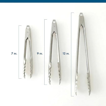 EDLUND 3-Pack Tong Set – Commercial Grade Stainless Steel Tongs (7", 9", 12"), Heavy Duty Grip, Locking Mechanism, Made in USA