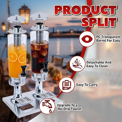 2-Gallon Drink Dispenser with Stainless Steel Drip Tray - Party Beverage Juice Lemonade Iced Tea Water Dispenser for Church Events, Catering, Family Gatherings & Outdoor (SILVER)