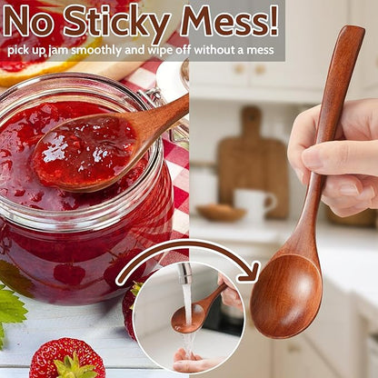 7 Pcs Wooden Spoons for Eating, Small Serving Spoon for Honey, Tea, Coffee, Soup Wood Teaspoons for Cooking, Mixing, Stirring - Image 2