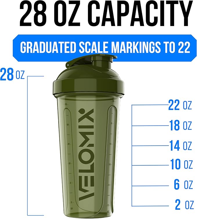 VELOMIX -2 Pack- 28 oz Protein Shaker Bottles for Protein Mixes - 2x Wire Whisk | Leak Proof Shaker Cups for Protein Shakes and Pre Workout | Protein Shaker Bottle Pack (A9) Green/Black
