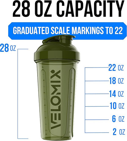 VELOMIX -2 Pack- 28 oz Protein Shaker Bottles for Protein Mixes - 2x Wire Whisk | Leak Proof Shaker Cups for Protein Shakes and Pre Workout | Protein Shaker Bottle Pack (A9) Green/Black
