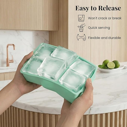 KitchFort Large Silicone Ice Cube Tray (2-Pack), Easy Release 2" Big Ice Cubes - Cocktail, Whiskey Ice Cubes Mold - Ice Trays for Freezer with Lid - Stackable Silicone Ice Tray - Green - Image 3