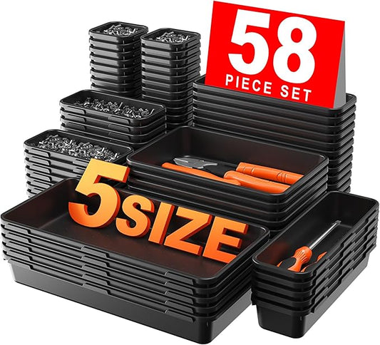 A-LUGEI【】【5 Size】 Tool Box Organizer Tray Divider Set, 【Black】 Desk Drawer Organizer, Garage Organization and Storage Toolbox Accessories Rolling Tool Chest Cart Cabinet WorkBench Small Part by A-LUGEI
