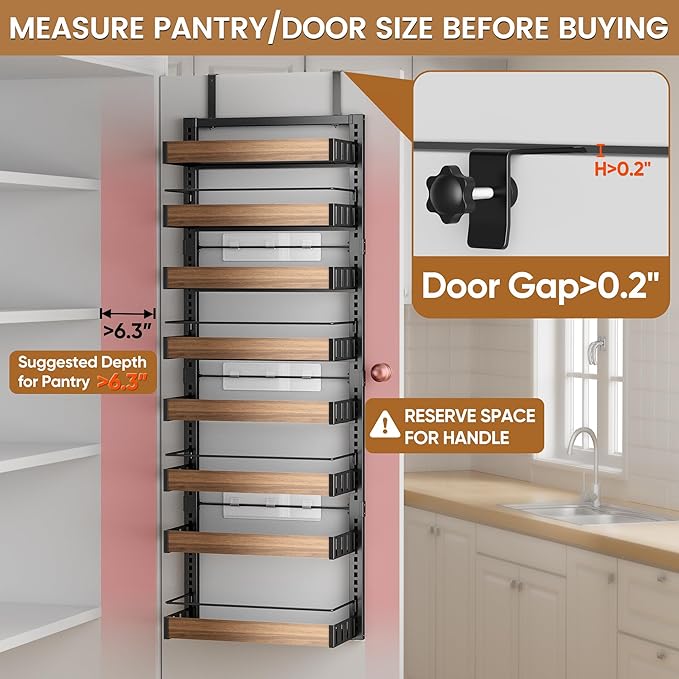 POKIPO 8 Tier Over The Door Pantry Organizer, 2 IN 1 Wall Mount or Hanging Spice Rack Seasoning Shelves with Adjustable Basket, Back of Door Organizer and Storage for Kitchen Cabinet and Room Closet - Image 3