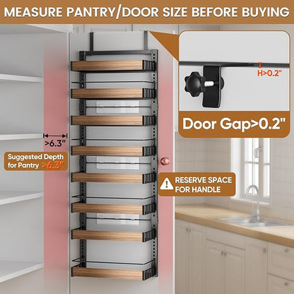 POKIPO 8 Tier Over The Door Pantry Organizer, 2 IN 1 Wall Mount or Hanging Spice Rack Seasoning Shelves with Adjustable Basket, Back of Door Organizer and Storage for Kitchen Cabinet and Room Closet - Image 3