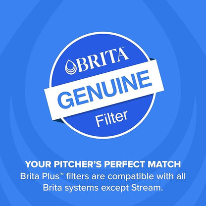 Brita Plus Water Filter, BPA-Free, High-Density Replacement Filter for Pitchers and Dispensers, Reduces 2x Contaminants*, Lasts Two Months or 40 Gallons, Includes 4 Filters (Pack of 6)