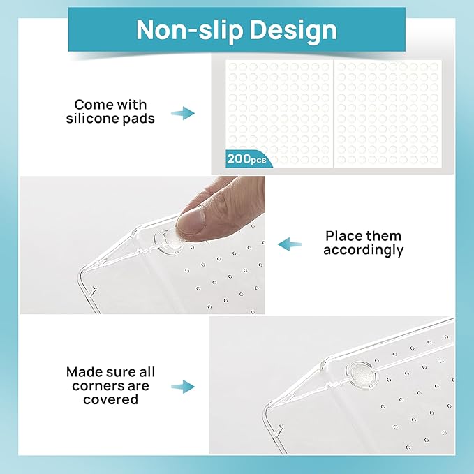 Vtopmart 44 PCS Clear Plastic Drawer Organizers Set, 4-Size Versatile Bathroom and Vanity Organizer Trays, Non-Slip Storage Containers for Makeup, Jewelries, Bedroom，Kitchen Utensils and Office - Image 6
