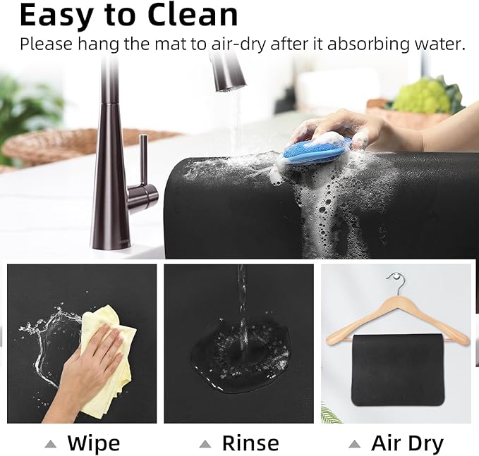 LOPNUR Kitchen Dish Drying Mat, 24"x16" Large Dish Drying Mats for Kitchen Counter, Diatomite Coffee Mat, Super Absorbent Dish Drying Pad, Heat Resistant Mat with Anti-slip Rubber Backed, Black - Image 9