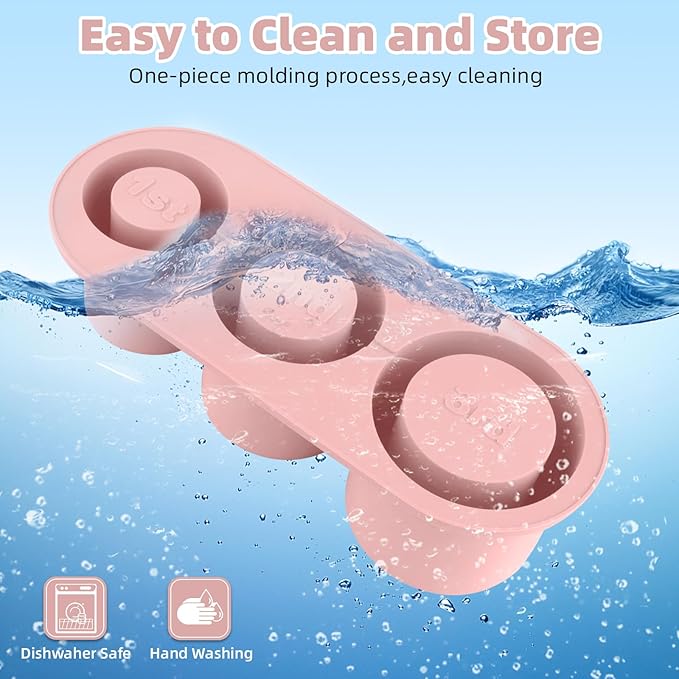 Tcamp Ice Cube Tray for 30 oz Tumbler Cup Ice Mold, 3 Pcs Silicone Hollow Cylinder Ice Tray with Lid and Bin for Freezer, Ice Drink, Juice, Whiskey, Cocktail (Pink)