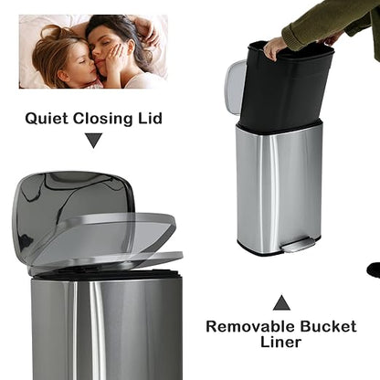 50 Liter / 13 Gallon Kitchen Trash Can, Stainless Steel with Lid, Foot Pedal and Inner Bucket, Fingerprint-Resistant Soft Close Lid Garbage Can, Odor Proof and Hygienic - Image 3