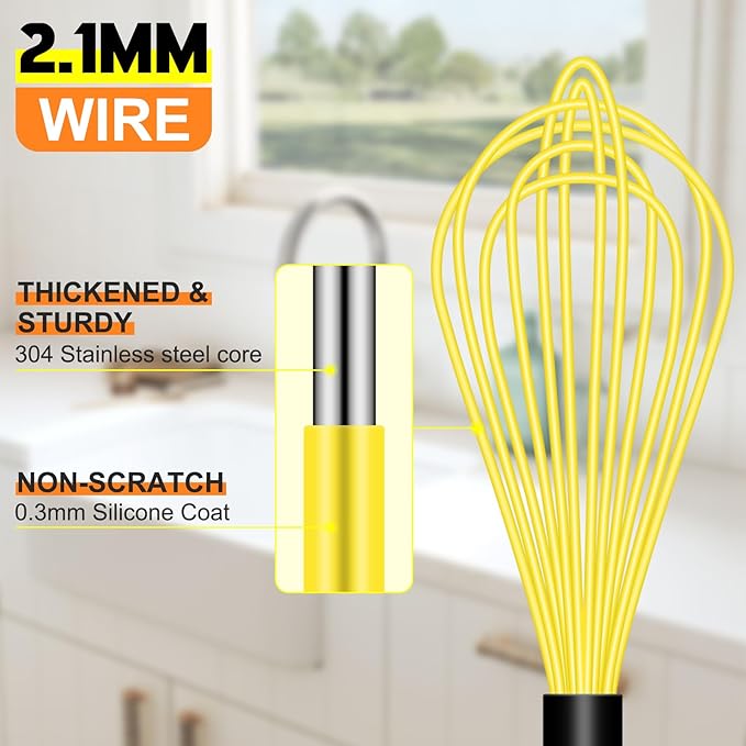 HOTEC 4 Pieces Silicone Whisks Set, Wire Balloon Whisks Egg Beater, Non-slip Handle Whisk for Non-stick Cookware Perfect for Cooking, Stirring, Beating and Blending (Multicolor) - Image 3