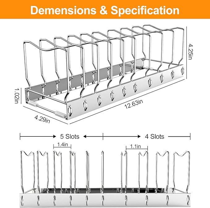 FLSEPAMB 2 Pack 10-Tier Pan Organizer Adjustable Lid Organizer Kitchen Organizers and Pan Organizer and Storage Pot Heavy Duty Pot Lid Organizer for Kitchen Under Sink Storage Drawer - Image 6