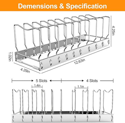 FLSEPAMB 2 Pack 10-Tier Pan Organizer Adjustable Lid Organizer Kitchen Organizers and Pan Organizer and Storage Pot Heavy Duty Pot Lid Organizer for Kitchen Under Sink Storage Drawer - Image 6
