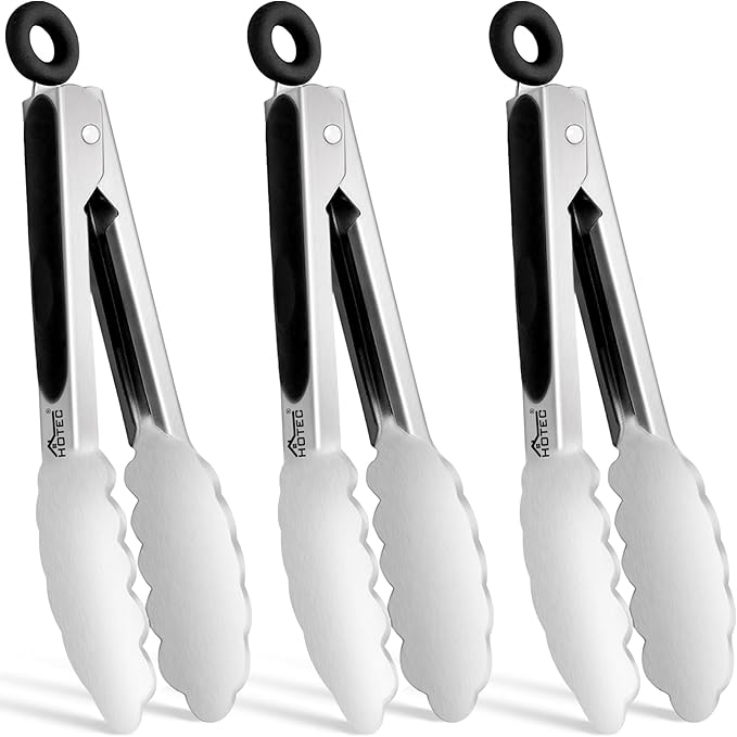 Hotec Mini Stainless Steel Kitchen Tongs for Cooking - 7-Inch Small Serving Tongs Metal Food Tongs Non-Slip Grip by Hotec