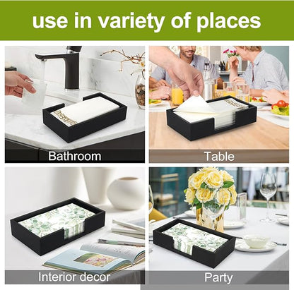 Black Wooden Napkin Holder Guest Towels Holder Flat Bathroom Napkins Holder Disposable Hand Towel Tray Cocktail Napkin Holder for Table Kitchen Counter Modern Paper Towel Holder Basket Accessories