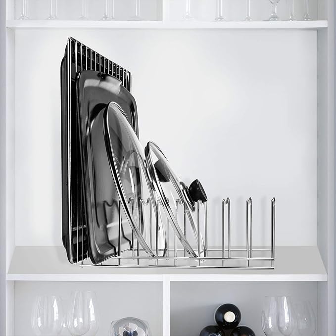 Pot Lid Organizer, Kitchen Pot Lid Rack Holder, Rest Cutting Board, Baking Sheet, Pots & Pans, Serving Trays, Stainless Steel (Silver, 2) - Image 6