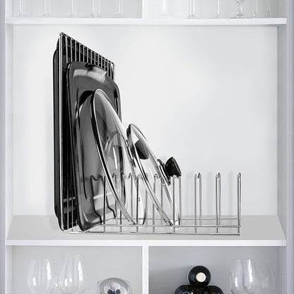 Pot Lid Organizer, Kitchen Pot Lid Rack Holder, Rest Cutting Board, Baking Sheet, Pots & Pans, Serving Trays, Stainless Steel (Silver, 2) - Image 6