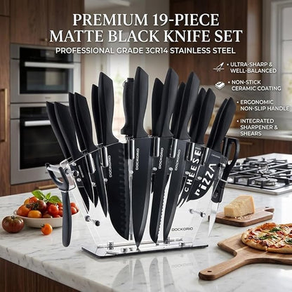 Kitchen Knife Set with Block, 19 PCS High Carbon Stainless Steel Sharp includes Serrated Steak Knives Set, Chef Knives, Bread Knife, Scissor, Sharpener, all in one - Image 3