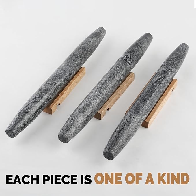 Koville African Natural Marble French Rolling Pin, 16inch Non-Stick Rolling Pin for Baking, Dough Roller for Pasta, Dumpling, Fondant, Pie, Bread, Pizza, Kitchen Baking Tools(Monte Grigio) - Image 6