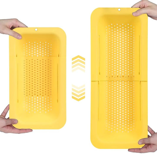 BLUE GINKGO Over the Sink Colander Strainer Basket - Wash Vegetables and Fruits, Drain Cooked Pasta and Dry Dishes - Extendable - New Home Kitchen Essentials (Yellow, 1 Pack) by BLUEGINKGO