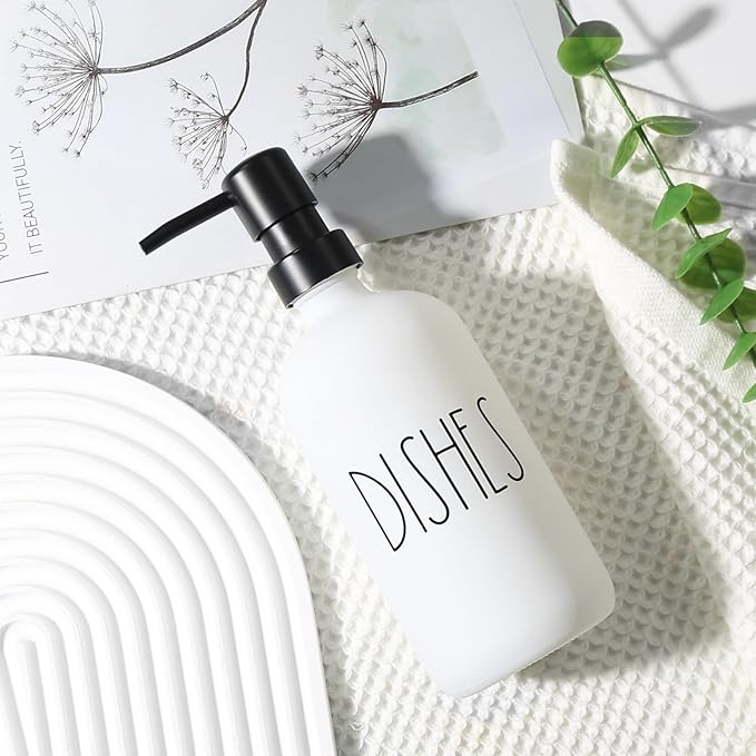 VIMERPA Dish Soap Dispenser, Matte White Soap Dispenser for Kitchen, Glass Dishes Soap Dispenser with Plastic Pump, 17 Fl Oz Refillable Liquid Soap Bottle Container, Farmhouse Kitchen Decor - Image 5