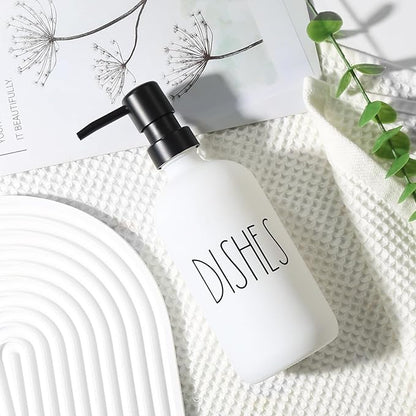 VIMERPA Dish Soap Dispenser, Matte White Soap Dispenser for Kitchen, Glass Dishes Soap Dispenser with Plastic Pump, 17 Fl Oz Refillable Liquid Soap Bottle Container, Farmhouse Kitchen Decor - Image 5