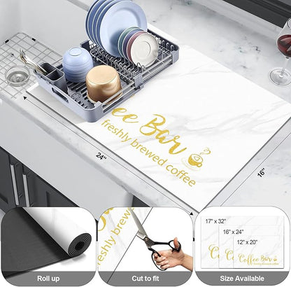 Findosom Dish Drying Mat, 16"x 24" Super Absorbent & Hide Stain Coffee Mat, Cuttable Drying Mat for Kitchen Counter, Coffee Bar Accessories, Under Dish Rack, Coffee Maker, Espresso Machine, White - Image 2