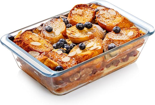 NUTRIUPS 1.4QT Rectangular Deep Glass Baking Dish, Glass Baking Pan for Oven, Clear Bakeware Deep Casserole Dish(1.4QT)