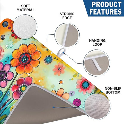 Abstract Colorful Floral Dish Drying Mat for Kitchen Counter Spring Summer Flower Microfiber Dish Drainer Mat Rustic Absorbent Washable Drying Pad Extra Large 18"x24"