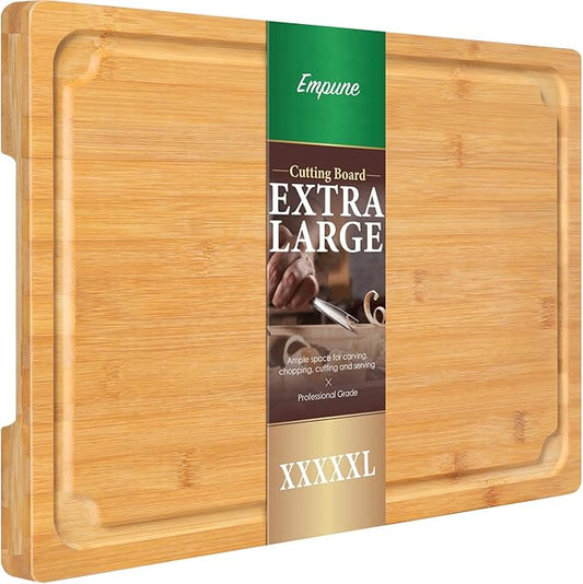 36 x 24 Extra Large Cutting Board, Bamboo Cutting Boards for Kitchen with Juice Groove and Handles Kitchen Chopping Board for Meat Cheese board Heavy Duty Serving Tray, 5XL, Empune by Empune