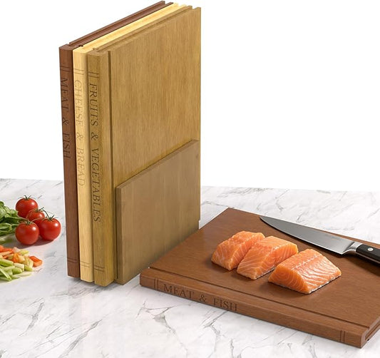 Book Cutting Board Set with Wooden Stand-Wooden Kitchen Cutting Boards That Look Like Books for Vegetables Cheese Meat, Chopping Board Gift Set for Home Cooks & Kitchen Decor by wnfouhomesolutions