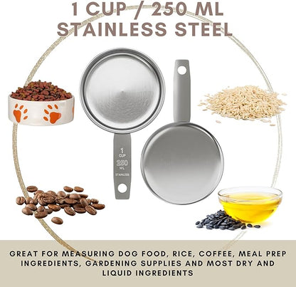 1 Cup Stainless Steel Measuring Cup | Sturdy Metal 250 ml | 240 cc | 8 oz | Single Cup for Wet and Dry Ingredients | Great for use as 1 Cup Dog Food Scoop - 1 PK - Image 2
