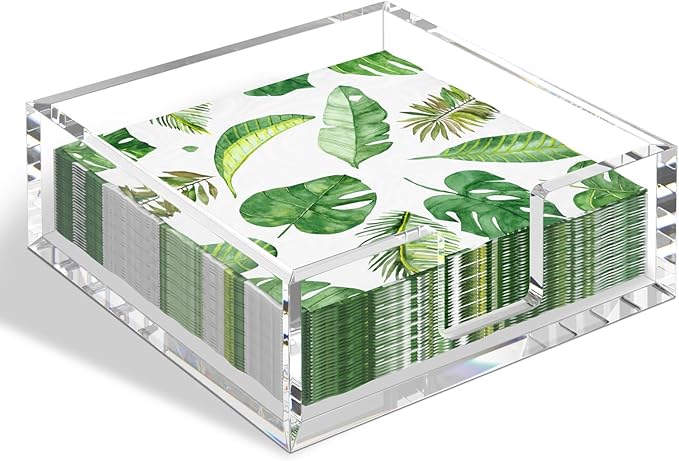 HIIMIEI Acrylic Napkin Holder for Table: Square Luncheon Napkin Tray, Flat Decorative Guest Towel Holder for Bathroom, Kitchen, Bar, Dinner, Party, 7.6 x 7.6 inches（Clear) by HIIMIEI