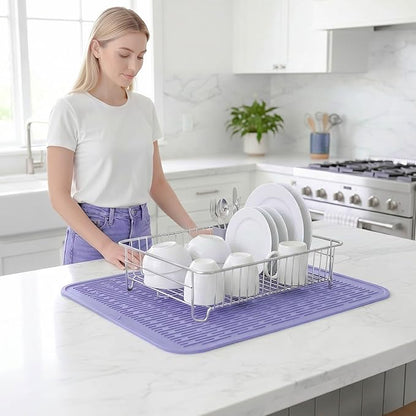 MicoYang Silicone Dish Drying Mat for Multiple Usage,Easy clean,Eco-friendly,Heat-resistant Silicone Mat for Kitchen Counter or Sink,Refrigerator or Drawer Liner Light Purple 2XL 24 inches x 18 inches - Image 6