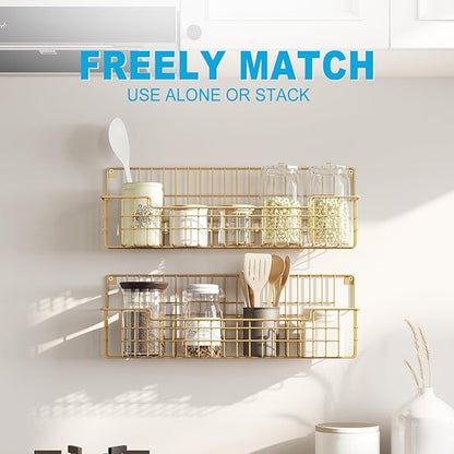Spice Rack, 4-Pack Seasoning Organizer Wall Mounted for Kitchen Storage Organization, Metal Spice Holder Shelf for Cabinet, Pantry, Gold - Image 6