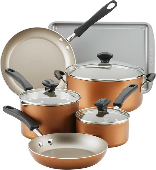 Farberware Cookstart DiamondMax Nonstick Cookware/Pots and Pans Set, Dishwasher Safe, Includes Baking Pan and Cooking Tools, 15 Piece - Copper by Farberware