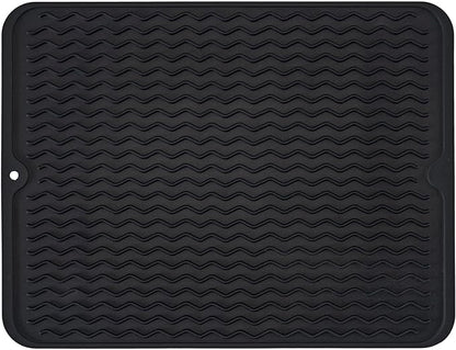 Silicone Dish Drying Mat, Non-Slip Easy Clean Sink Mat Large Heat-resistant Dish Drainer Mat for Kitchen Counter, Sink, Refrigerator or Drawer liner (18" x 16", BLACK) by MODENGKONGJIAN