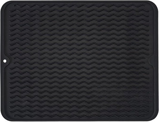 Large 14" x 11" Silicone Dish Drying Mat for Kitchen Counter, Easy clean, Quick Dry, Heat-resistant Dish Drainer Mat for Sink,Refrigerator or Drawer liner (Food Grade Silicone-Black) by MODENGKONGJIAN