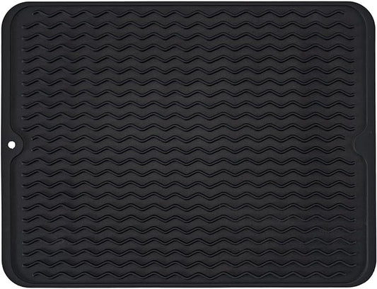 Silicone Dish Drying Mat, Non-Slip Easy Clean Sink Mat Large Heat-resistant Dish Drainer Mat for Kitchen Counter, Sink, Refrigerator or Drawer liner (16" x 12", BLACK) by MODENGKONGJIAN